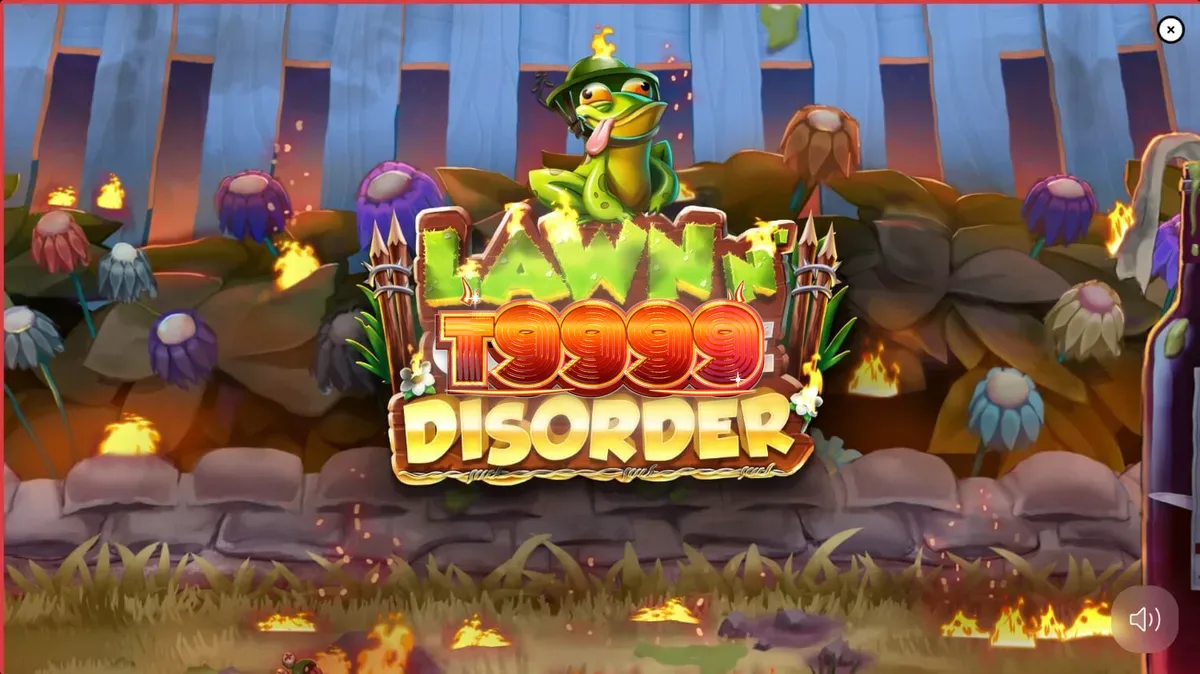 Gnome di tengah taman yang terbakar dalam slot Lawn N’ Complete Disorder